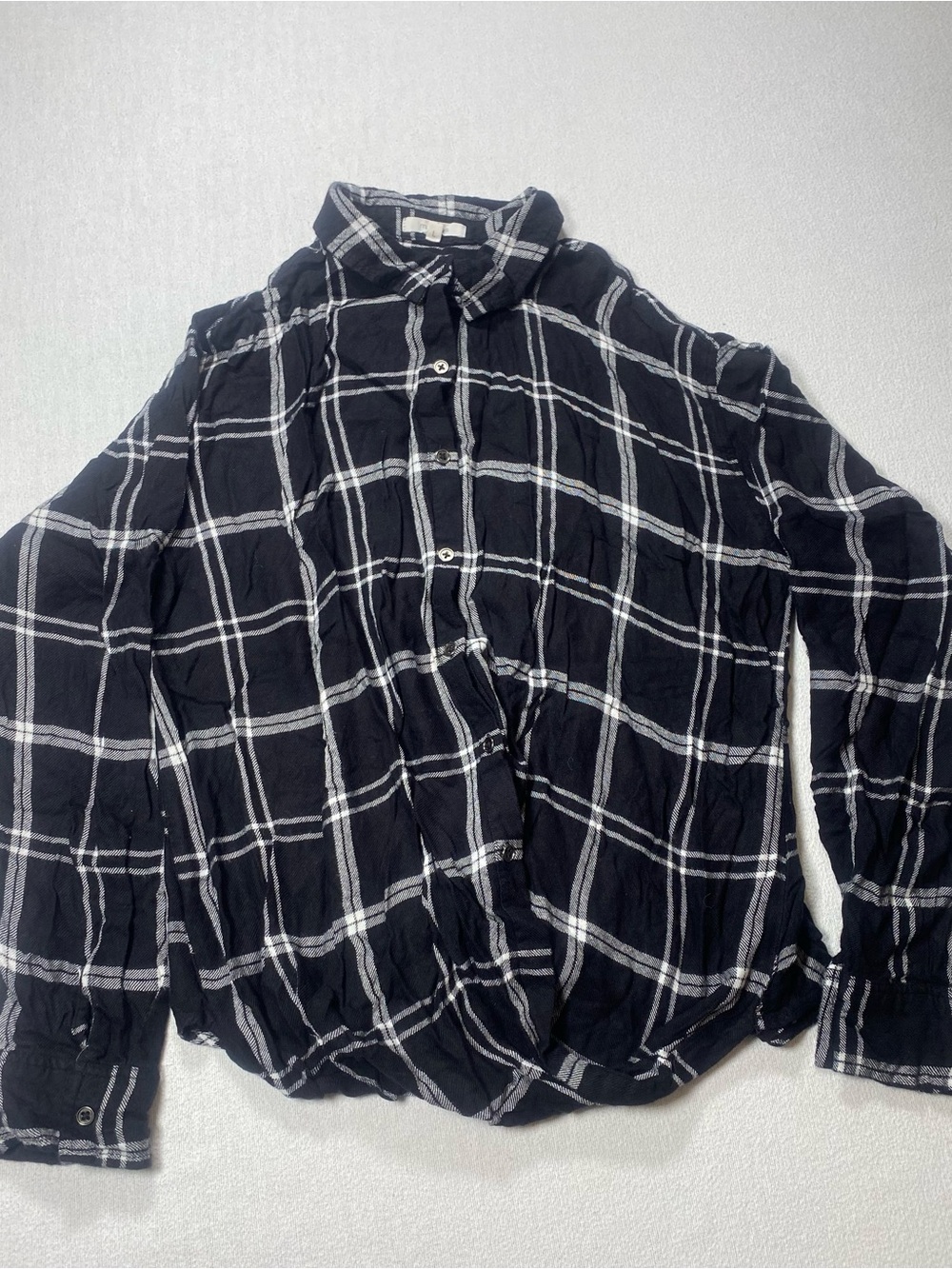 Maurices Black and White Plaid Wrap Button-Down Shirt